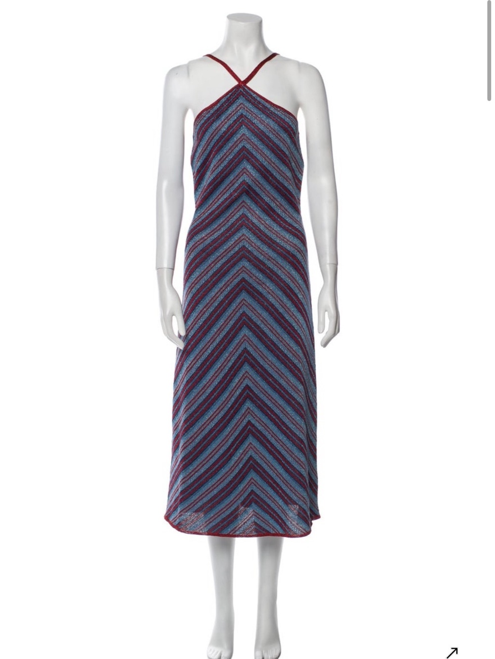 MISA Los Angeles Blue and Burgundy Chevron Halter Midi Dress - Women